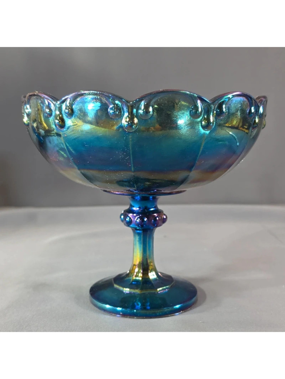 Vintage Indiana Blue Carnival Glass Compote Pedestal Dish